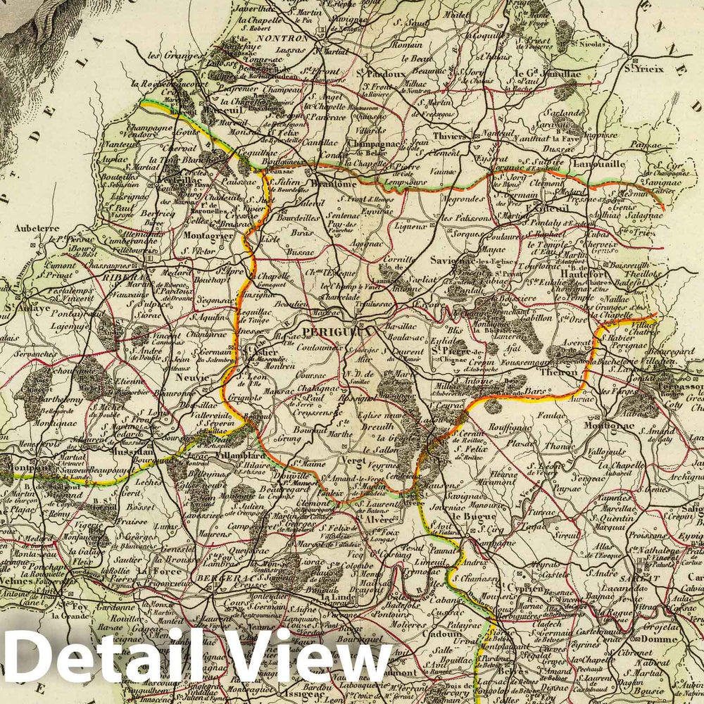 Historic Map : France, 1856 Dept. De La Dordeogne. , Vintage Wall Art