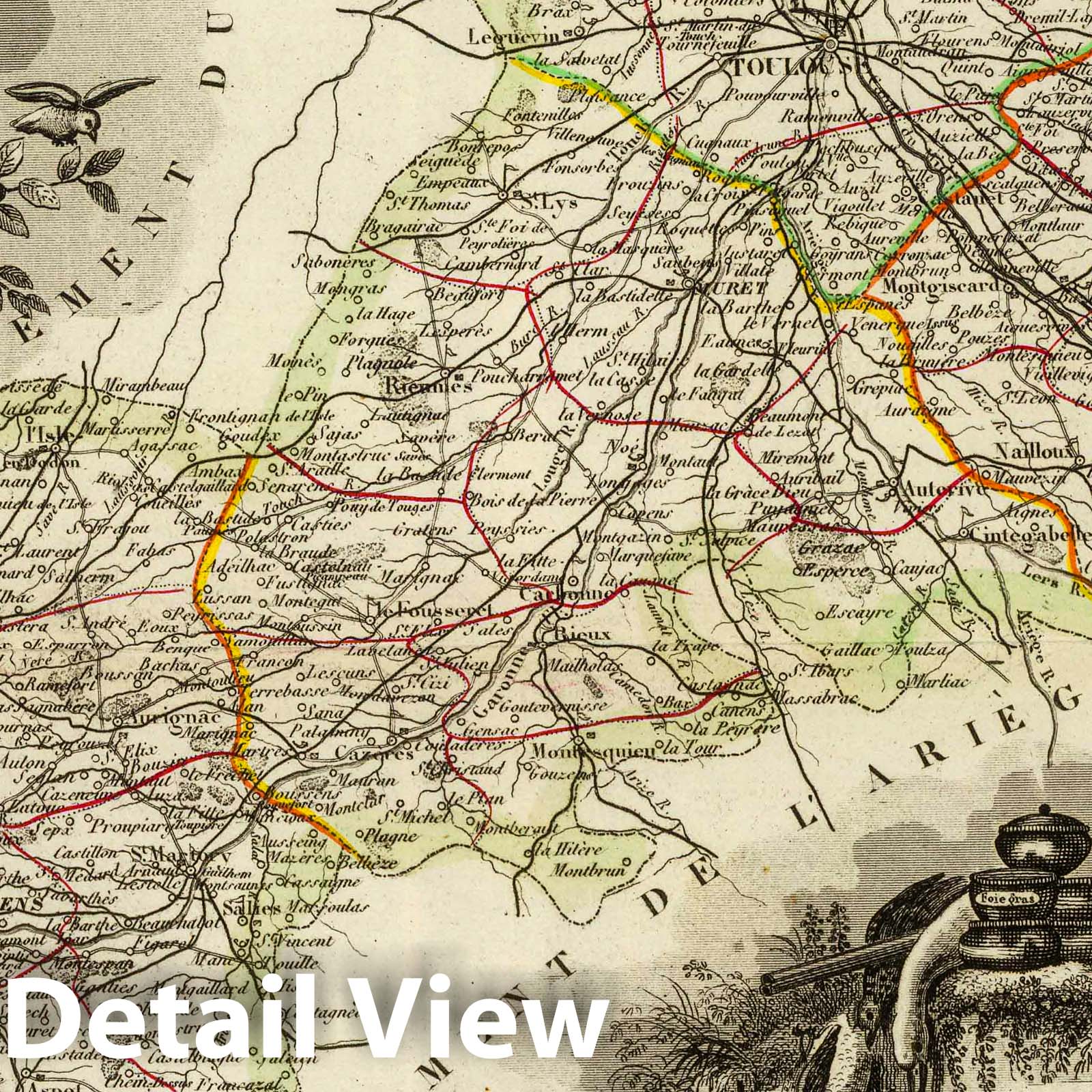 Haute-Garonne Department, France - Road Map, 1856 - Historical Map Print