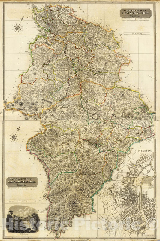 Historic Map - National Atlas - 1832 Composite: Lanarkshire. - Vintage Wall Art