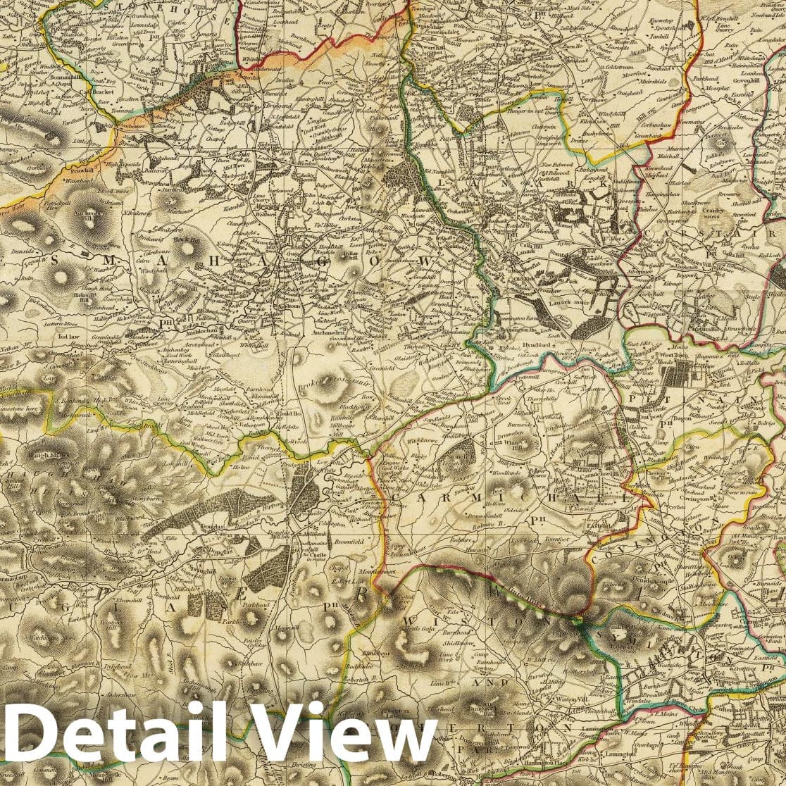 Lanarkshire and Glasgow, Scotland - Road Map, 1832 - Historical Map Print