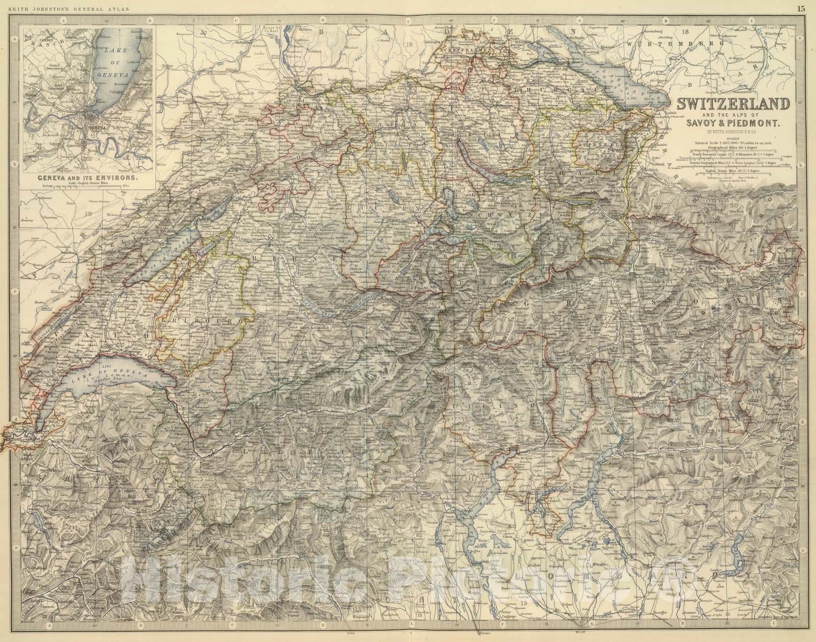 Historic Map : 1879 Switzerland and The Alps of Savoy & Piedmont. - Vintage Wall Art