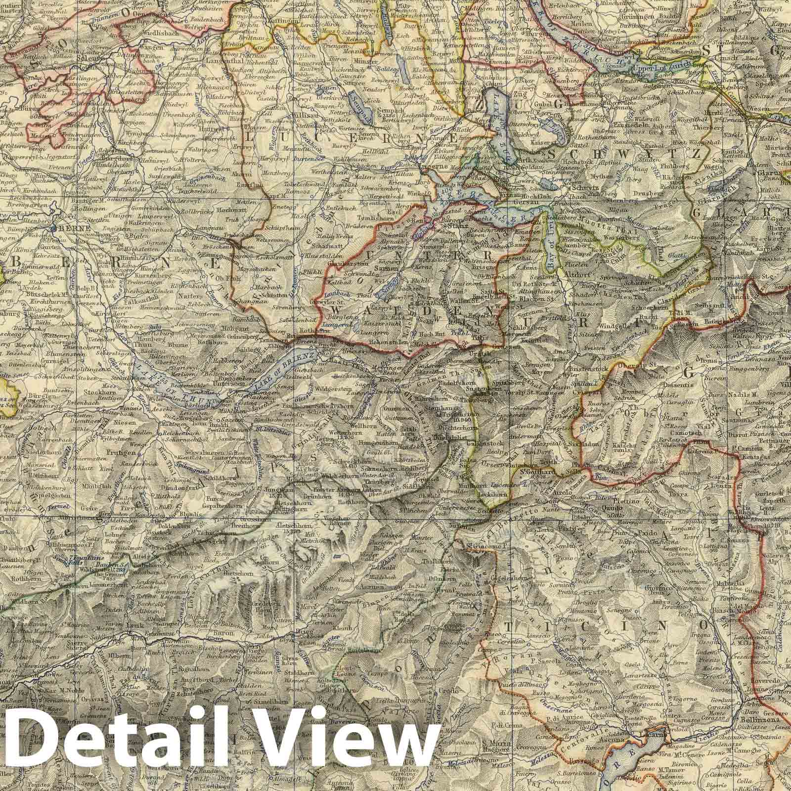 Switzerland and the Alps of Savoy and Piedmont, 1879 - Historical Map Print