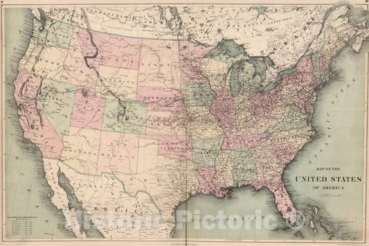 Historic Map : 1873 Map of The United States of America. - Vintage Wall Art