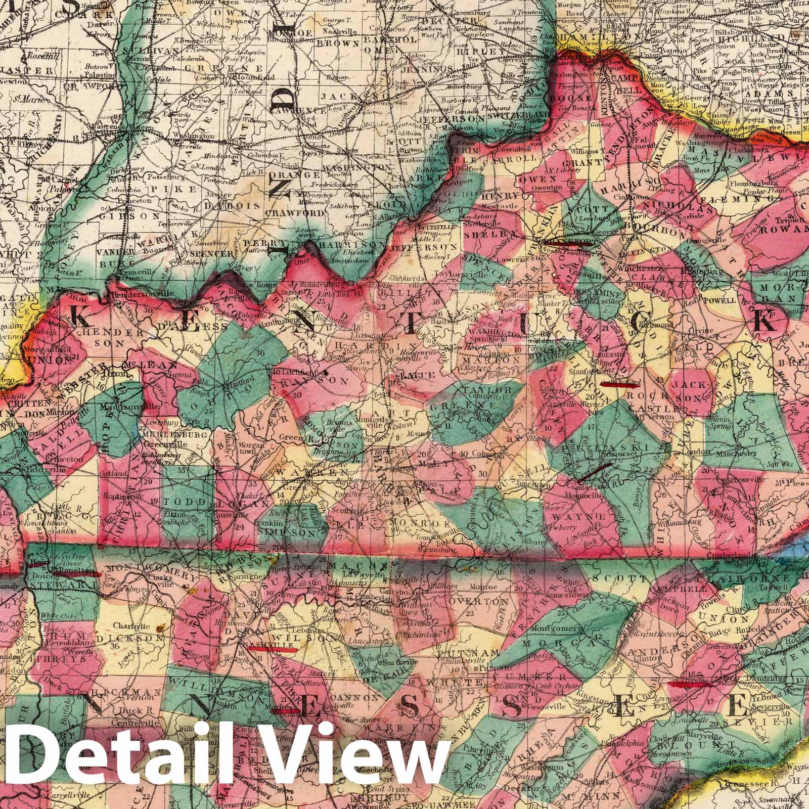 Kentucky and Tennessee, 1865 - Historical Map Print