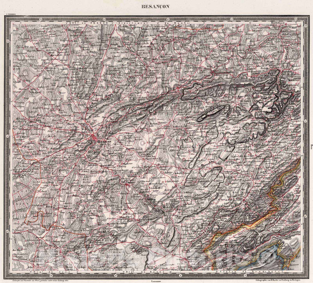 Historic Map : France , Besancon France, 1835 Besancon , Vintage Wall Art