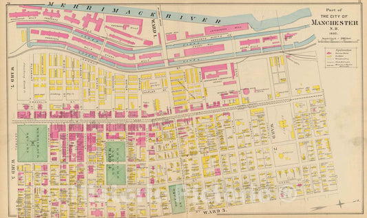 Historic Map : 1892 Manchester, N.H, Ward 2-4, 5, 7. - Vintage Wall Art
