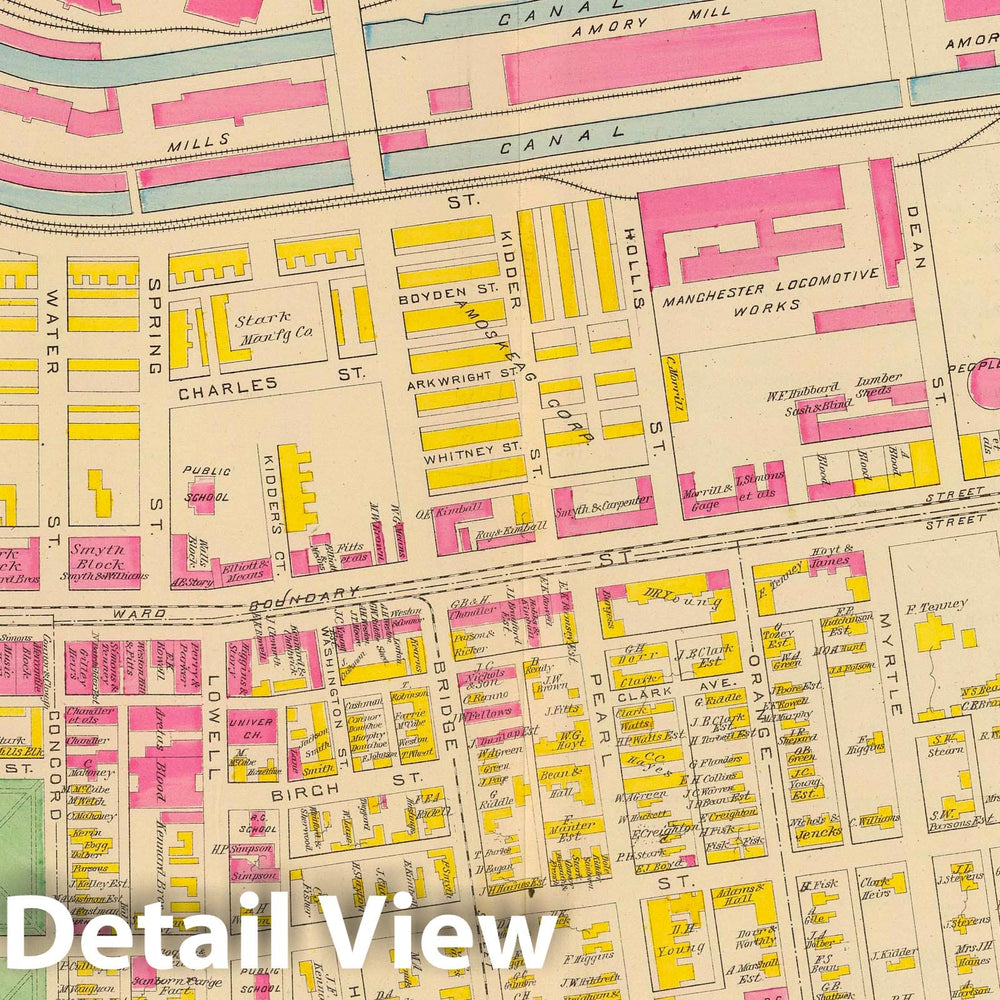 Historic Map : 1892 Manchester, N.H, Ward 2-4, 5, 7. - Vintage Wall Art
