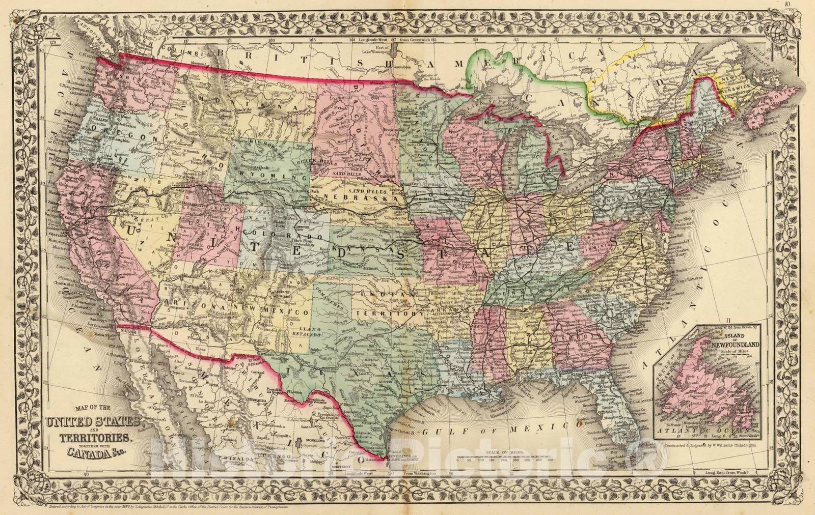 Historic Map : 1870 United States. - Vintage Wall Art