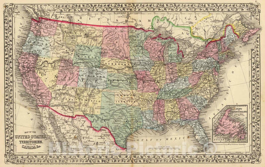 Historic Map : 1870 United States. - Vintage Wall Art