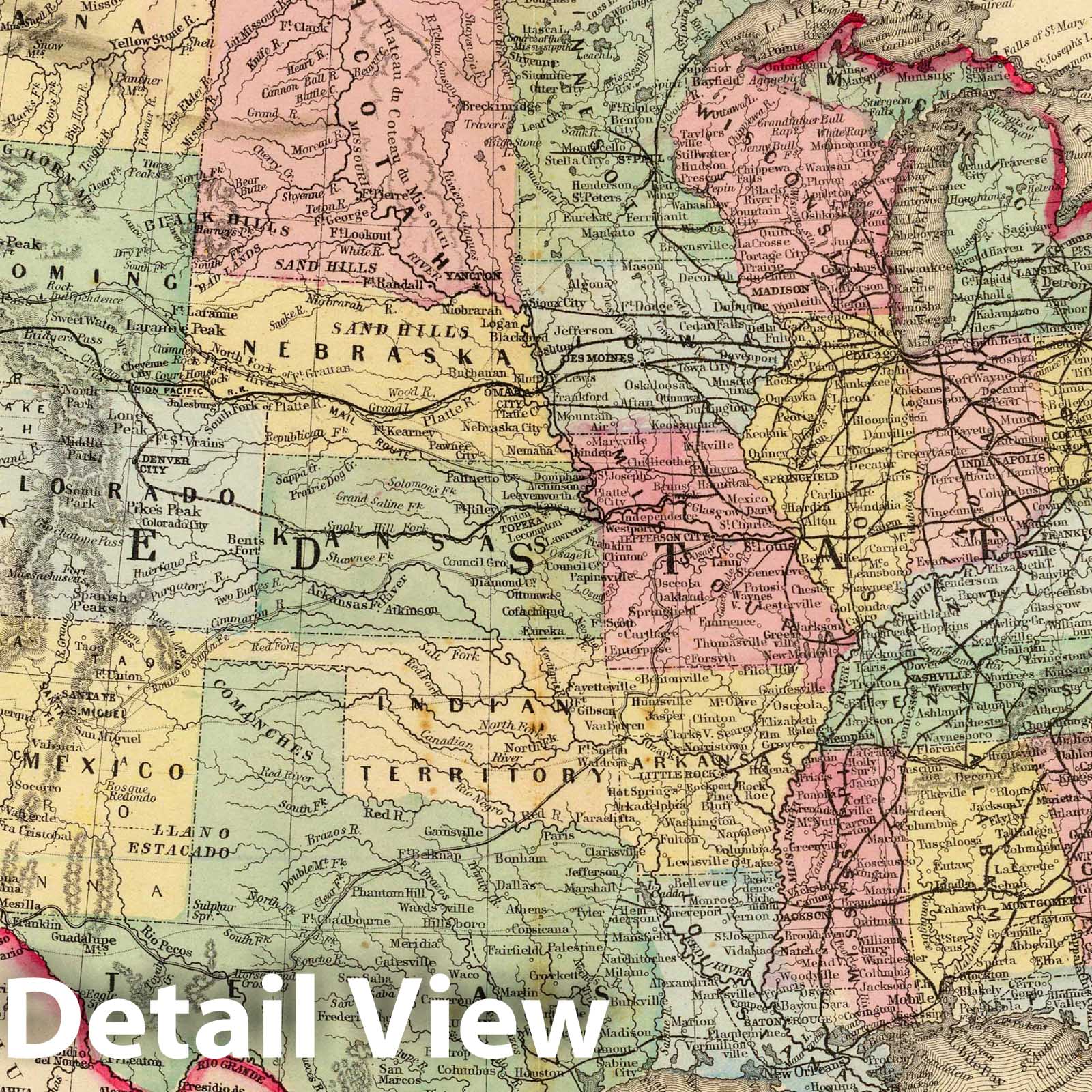 United States, Canada, and Newfoundland - Railroad Map, 1870 - Historical Map Print