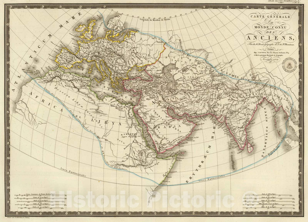 Historic Map : 1821 Monde connu des anciens. - Vintage Wall Art