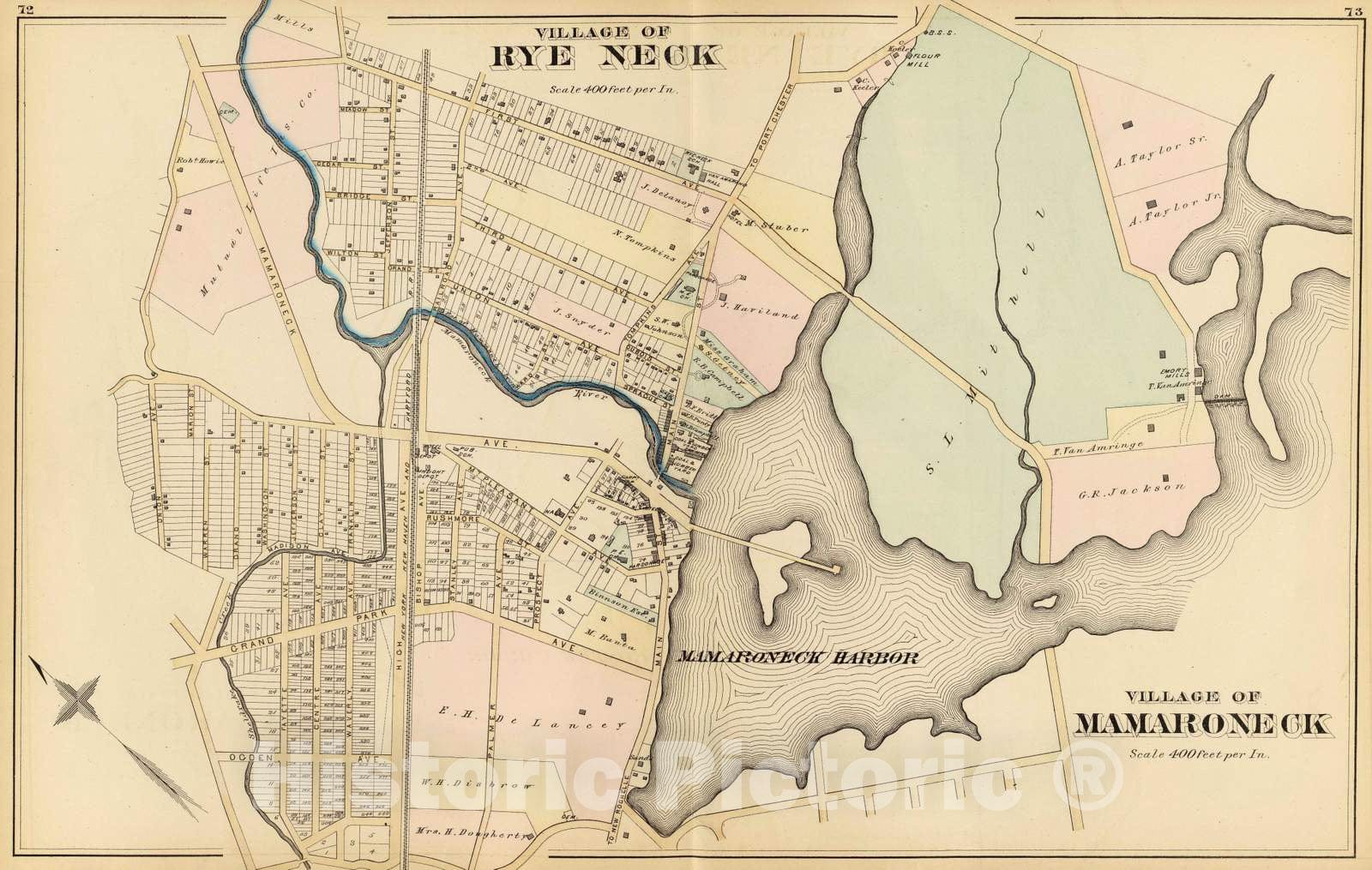 Historic Map : 1881 Rye Neck, Mamaroneck - Vintage Wall Art