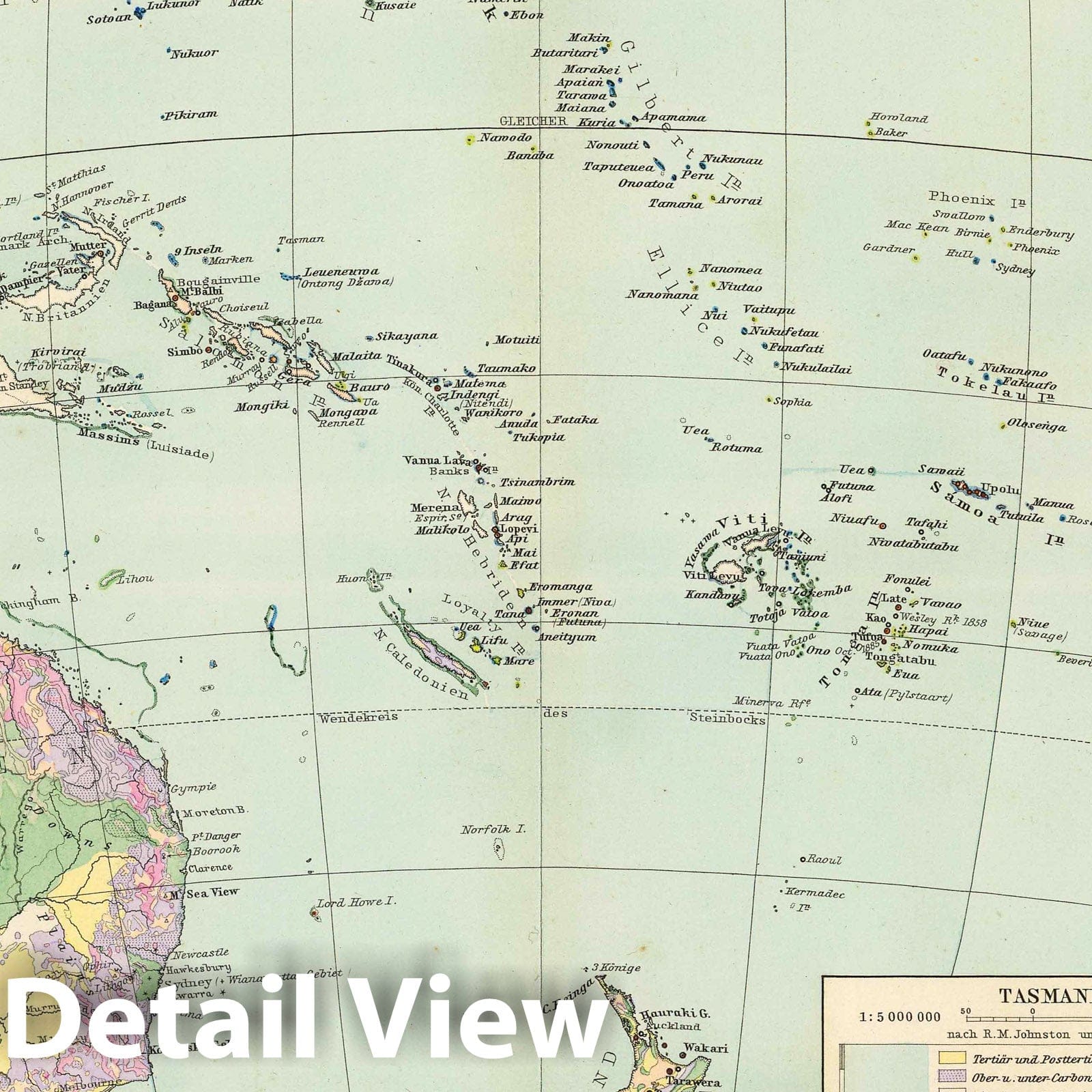 Oceania - Geological Map, 1892 - Berghaus Atlas Reproduction