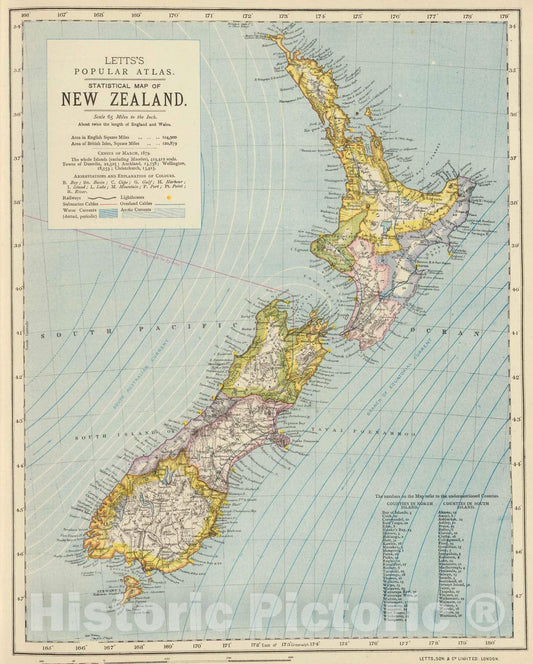 Historic Map : 1883 New Zealand : Vintage Wall Art