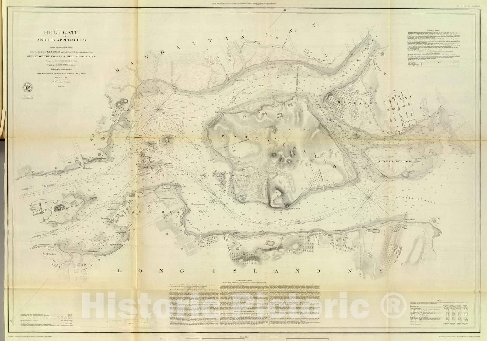 Historic Map : Chart Atlas - 1851 Hell Gate & approaches. - Vintage Wall Art