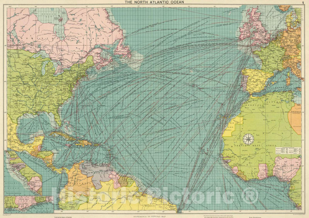 Historic Map : 1922 North Atlantic Ocean. v2 - Vintage Wall Art