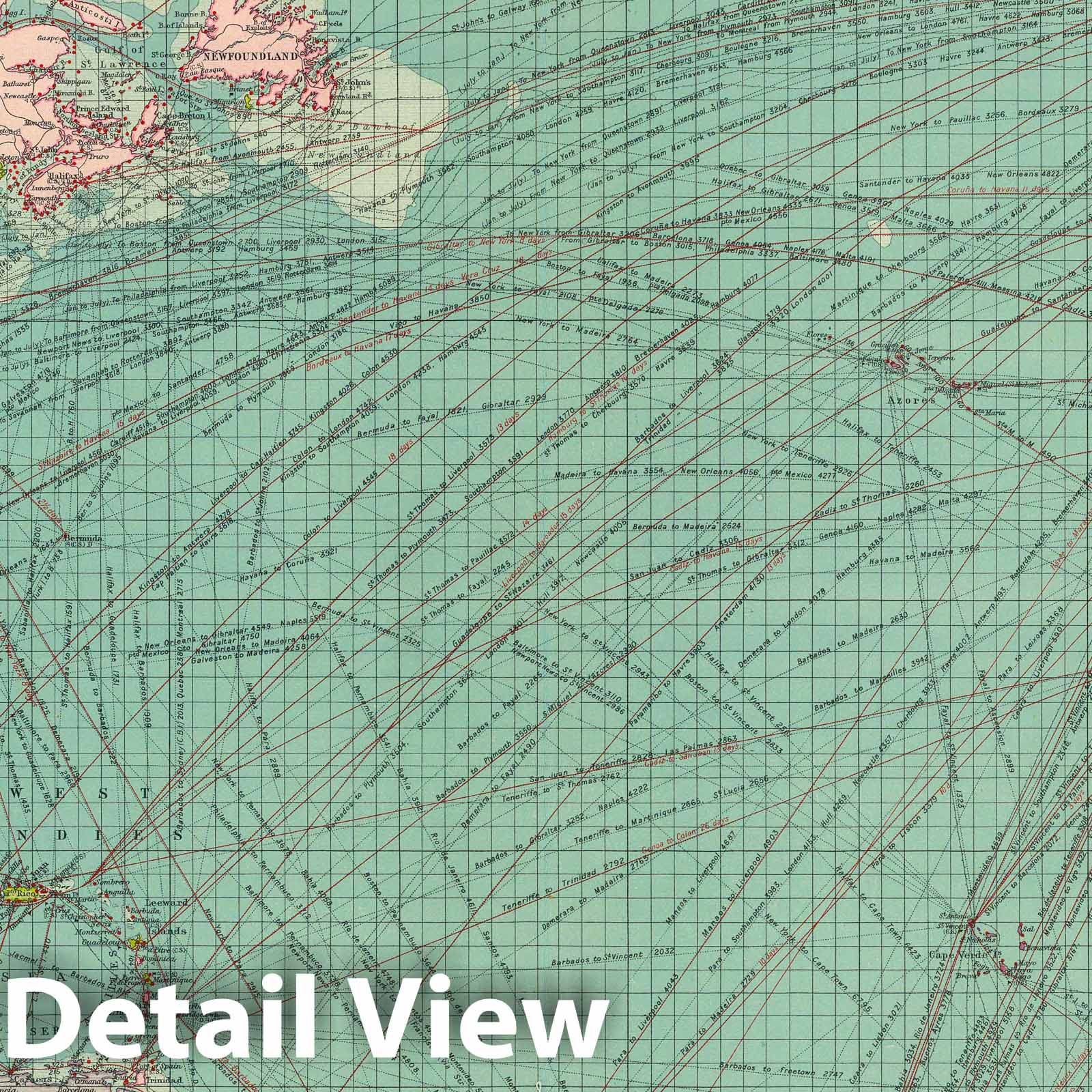 North Atlantic Ocean Nautical Chart 1922 - Maritime Map Print
