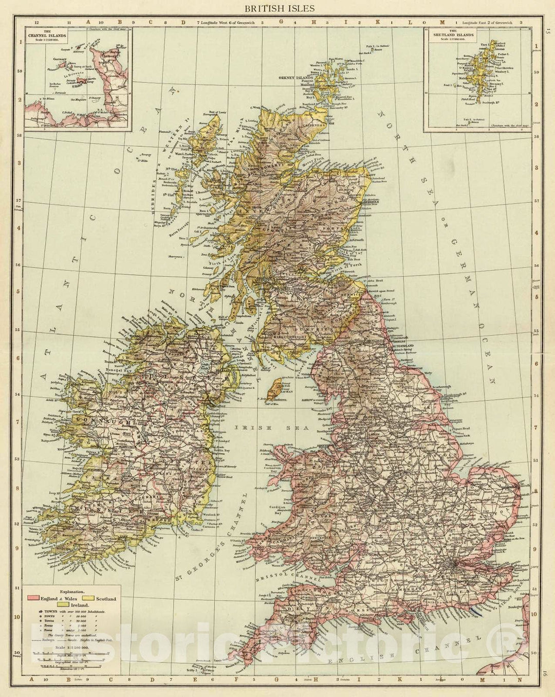 Historic Map : 1895 British Isles. - Vintage Wall Art