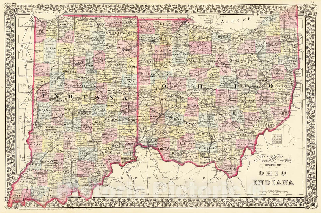 Historic Map - 1880 Ohio, Indiana, Atlas - Vintage Wall Art