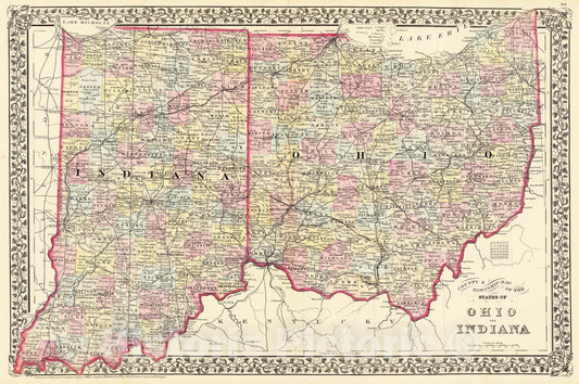 Historic Map - 1880 Ohio, Indiana, Atlas - Vintage Wall Art