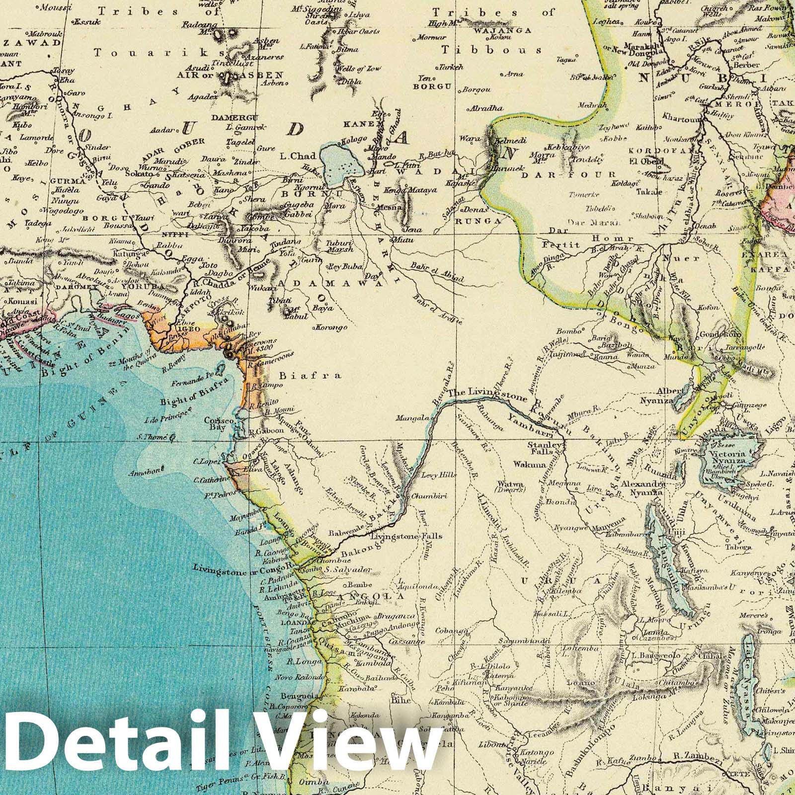 Africa - River Map, 1883 - Letts's Popular Atlas Historical Map Print
