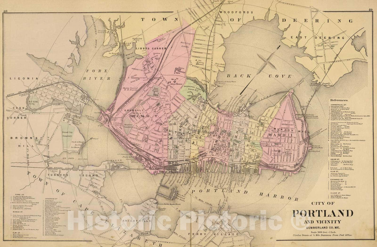 Portland and Vicinity, Maine - Railroad Map, 1885 - Historical Map Print