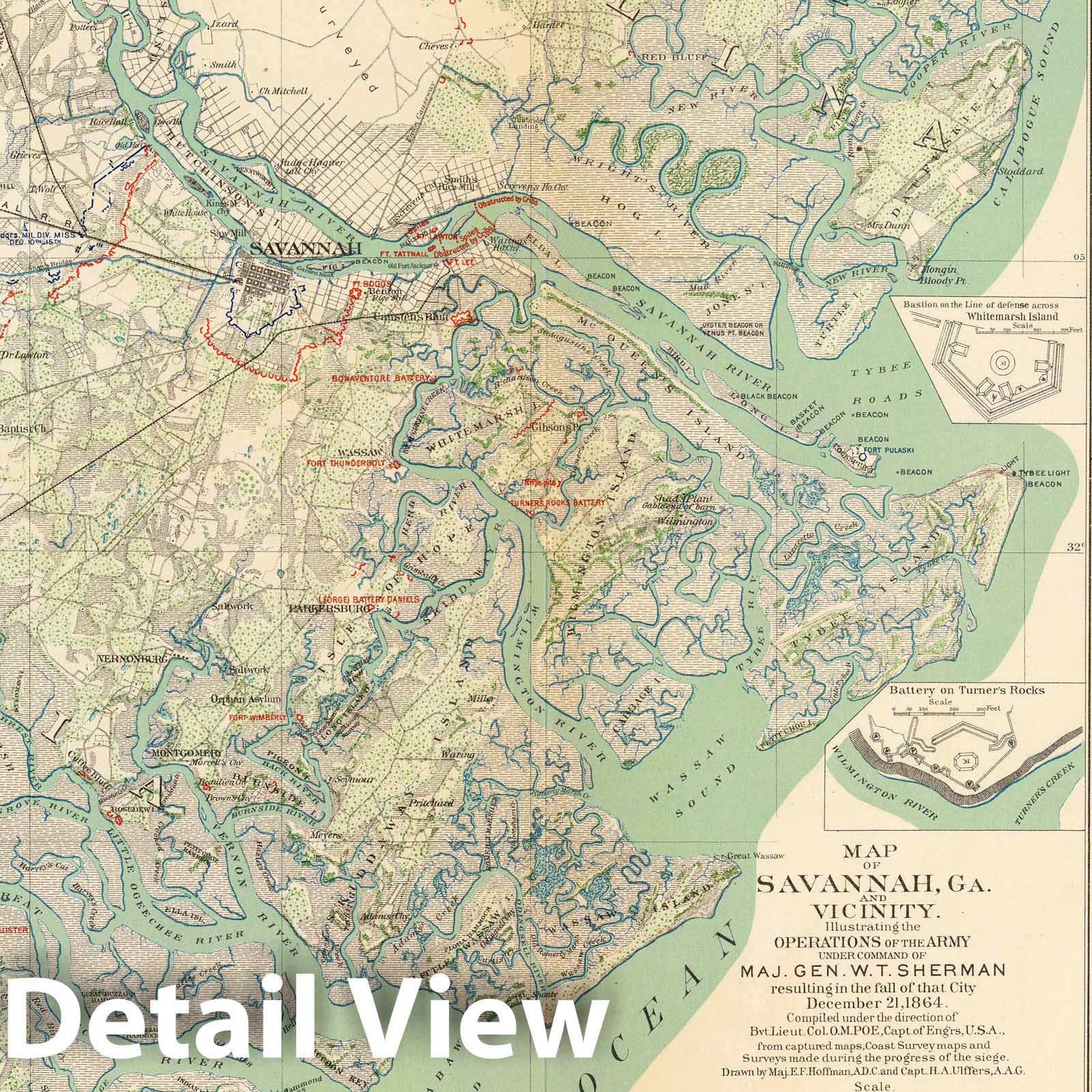 Civil War: Savannah, Selma - Military Map, 1895 - Historical Map Print