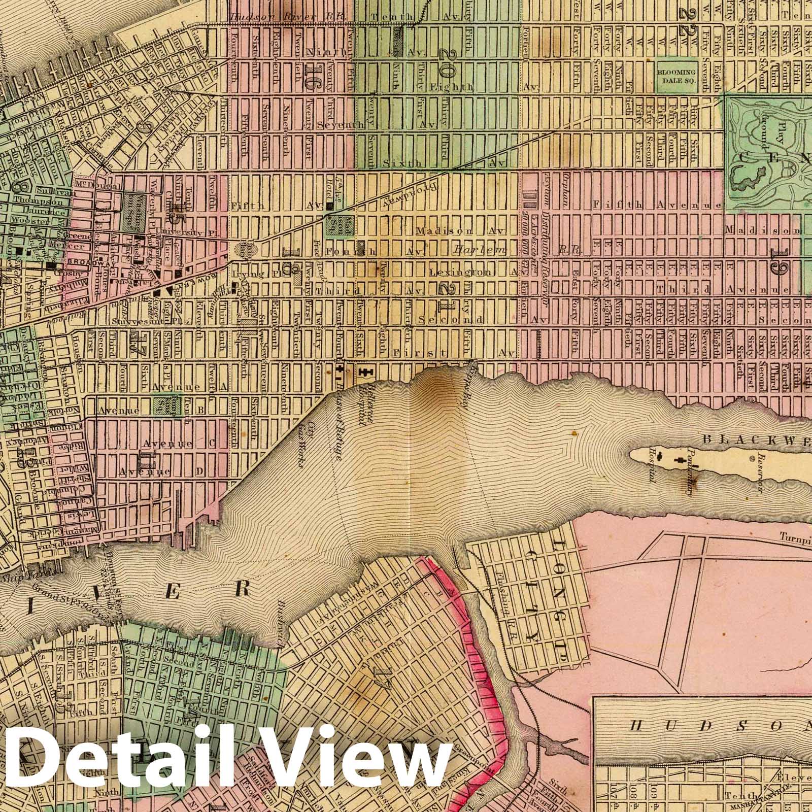 New York and Brooklyn - Railroad Map, 1870 - Historical Map Print