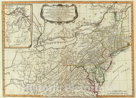 Historic Map : 1794 Middle dominions U.S. - Vintage Wall Art