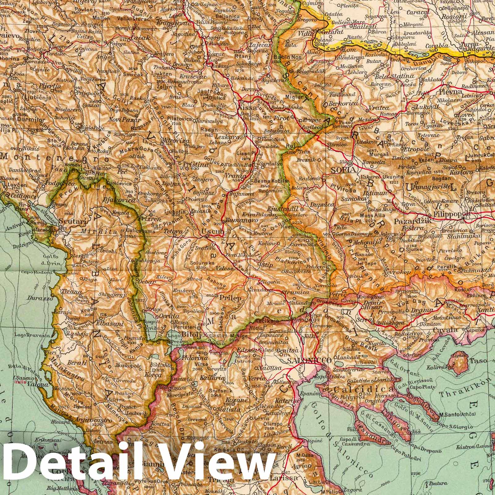 Balkan Peninsula with Albania, 1929 - Historical Map Print