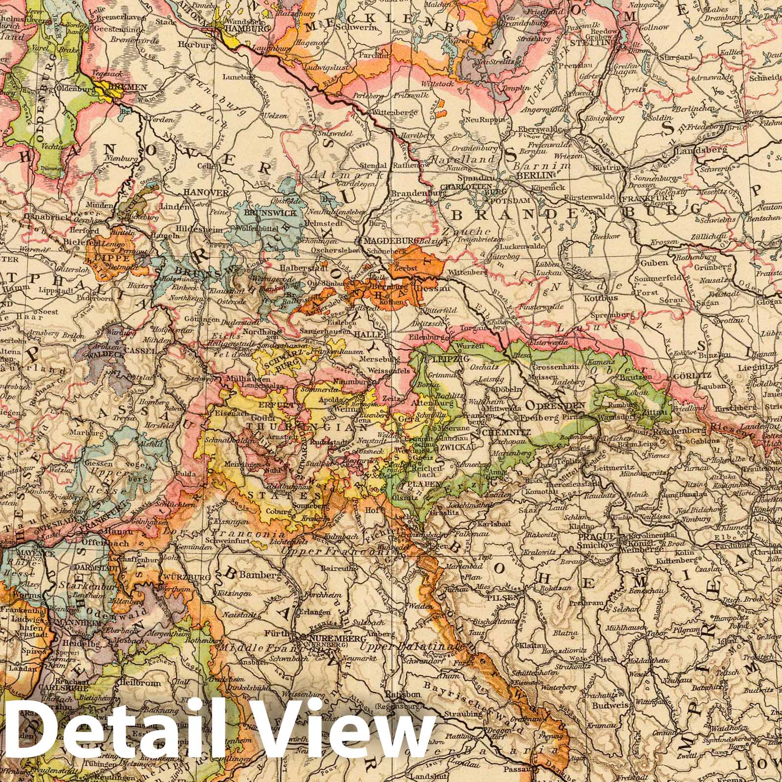 Germany with Berlin and Environs - Railroad Map, 1895 - Historical Map Print