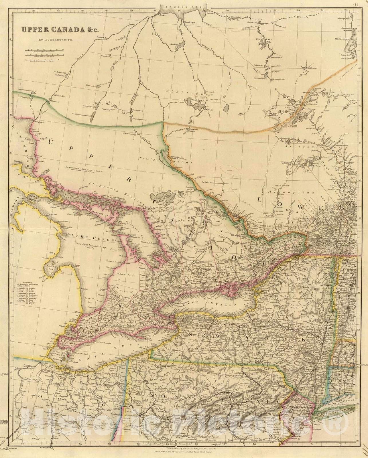 Historic Map : 1837 Upper Canada. - Vintage Wall Art
