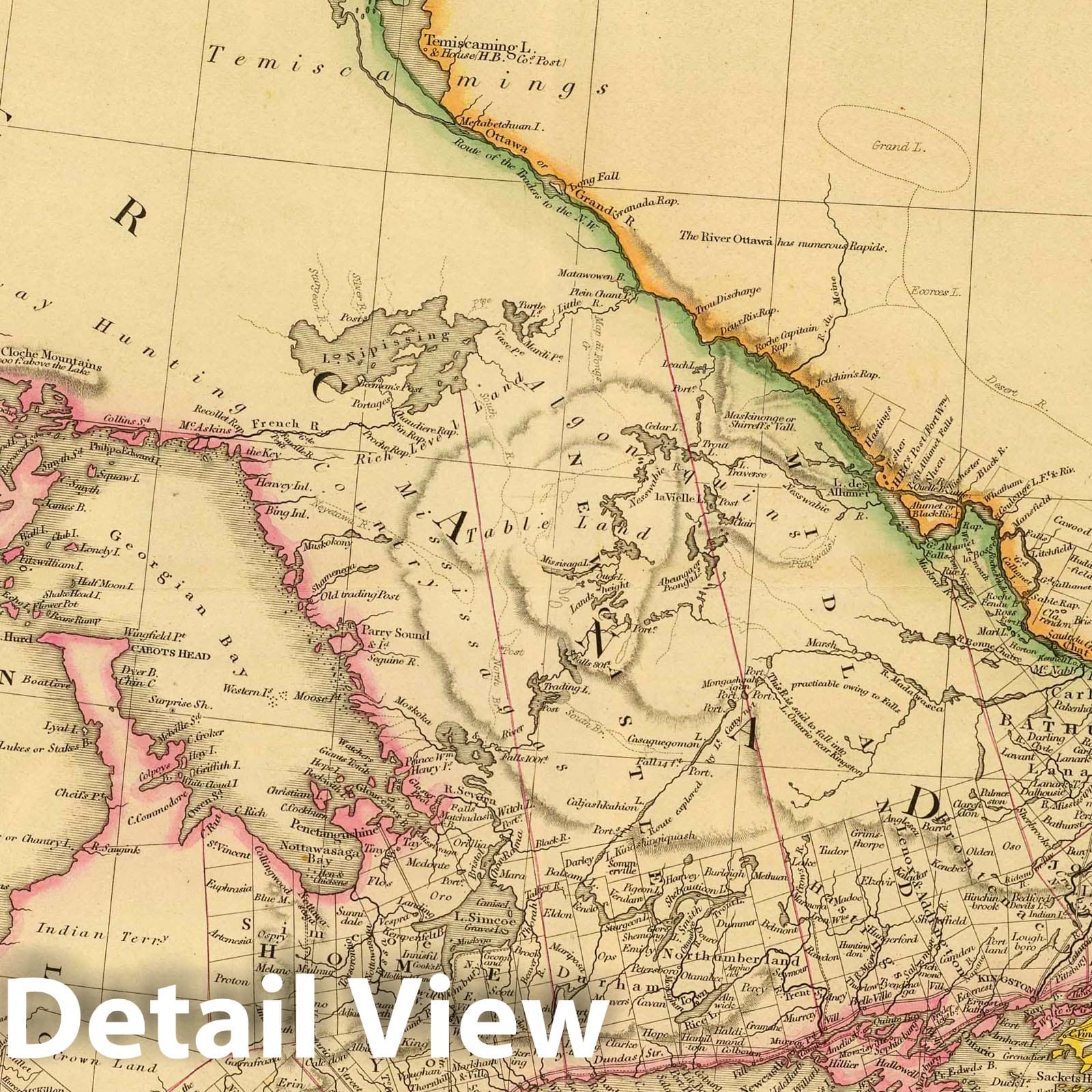 Upper Canada and New York - Boundary Map, 1837 - Historical Map Print