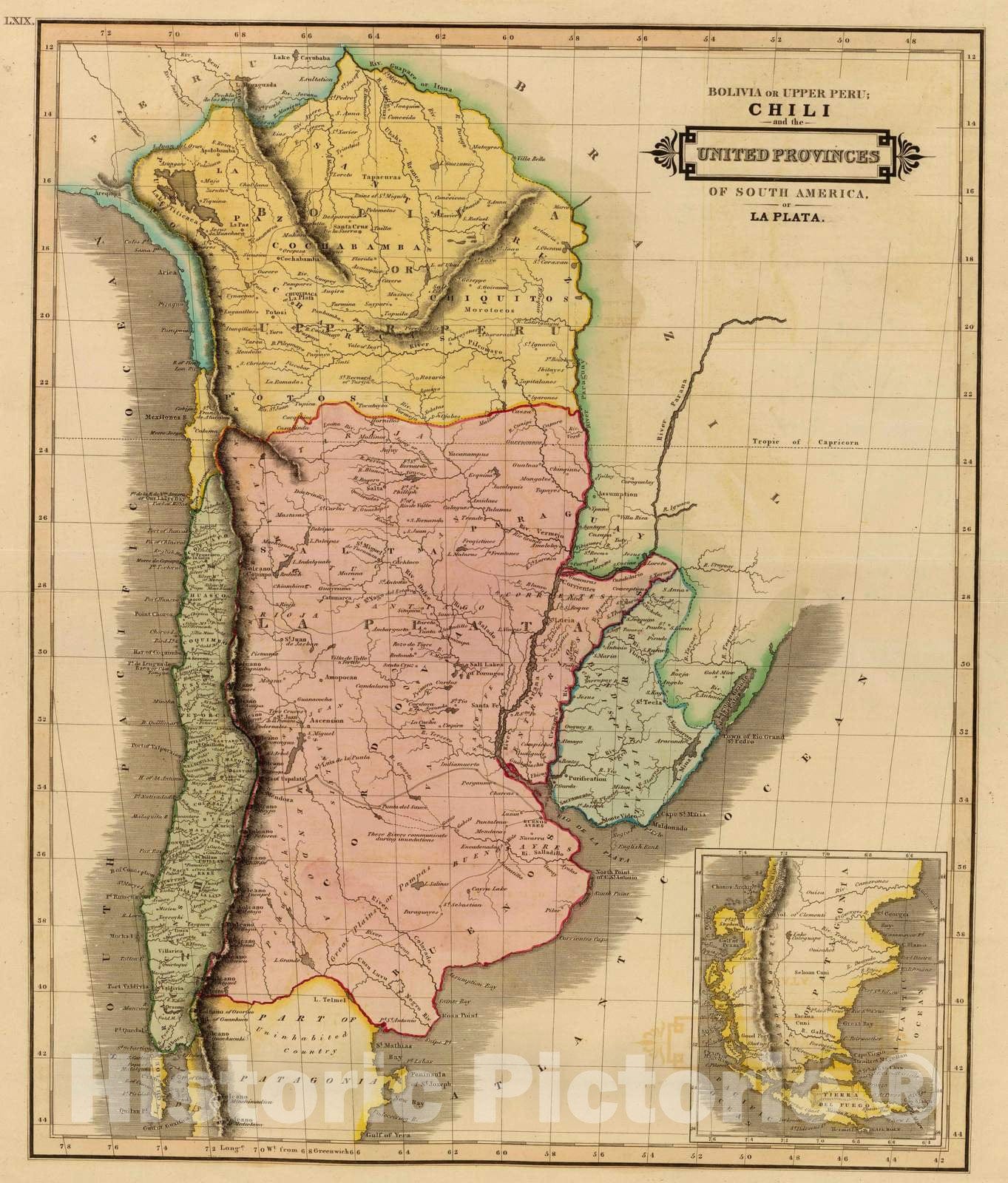 Historic Map : 1831 Bolivia, Chili, United Provinces. - Vintage Wall Art