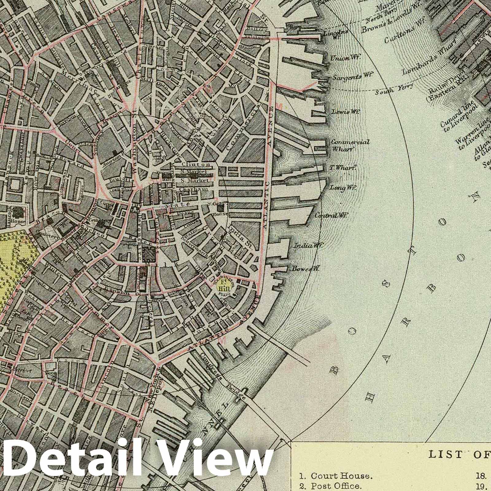 Boston, Massachusetts 1883 Historical City Plan Map Print