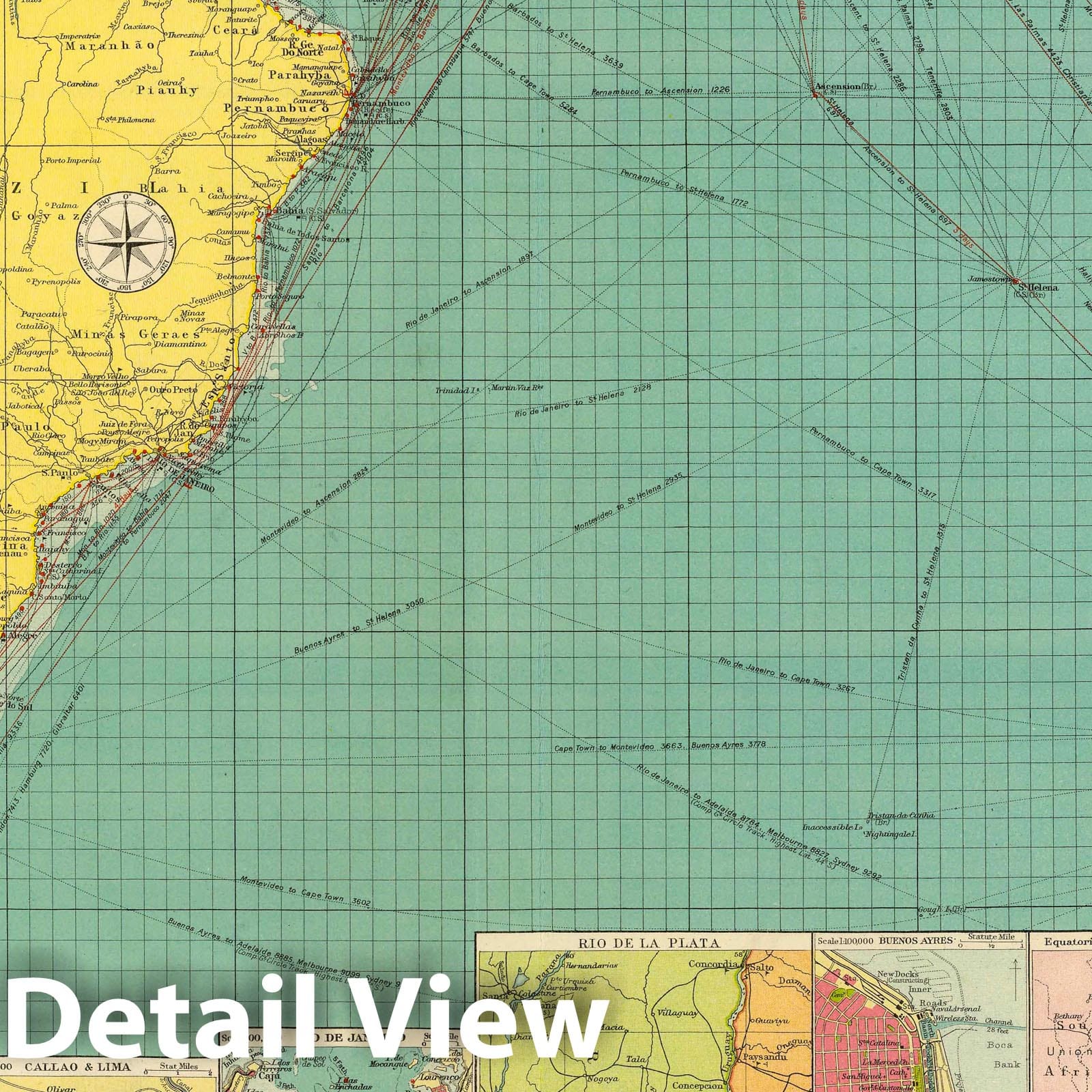 South Atlantic Ocean - Nautical Chart, 1922 - Historical Map Print