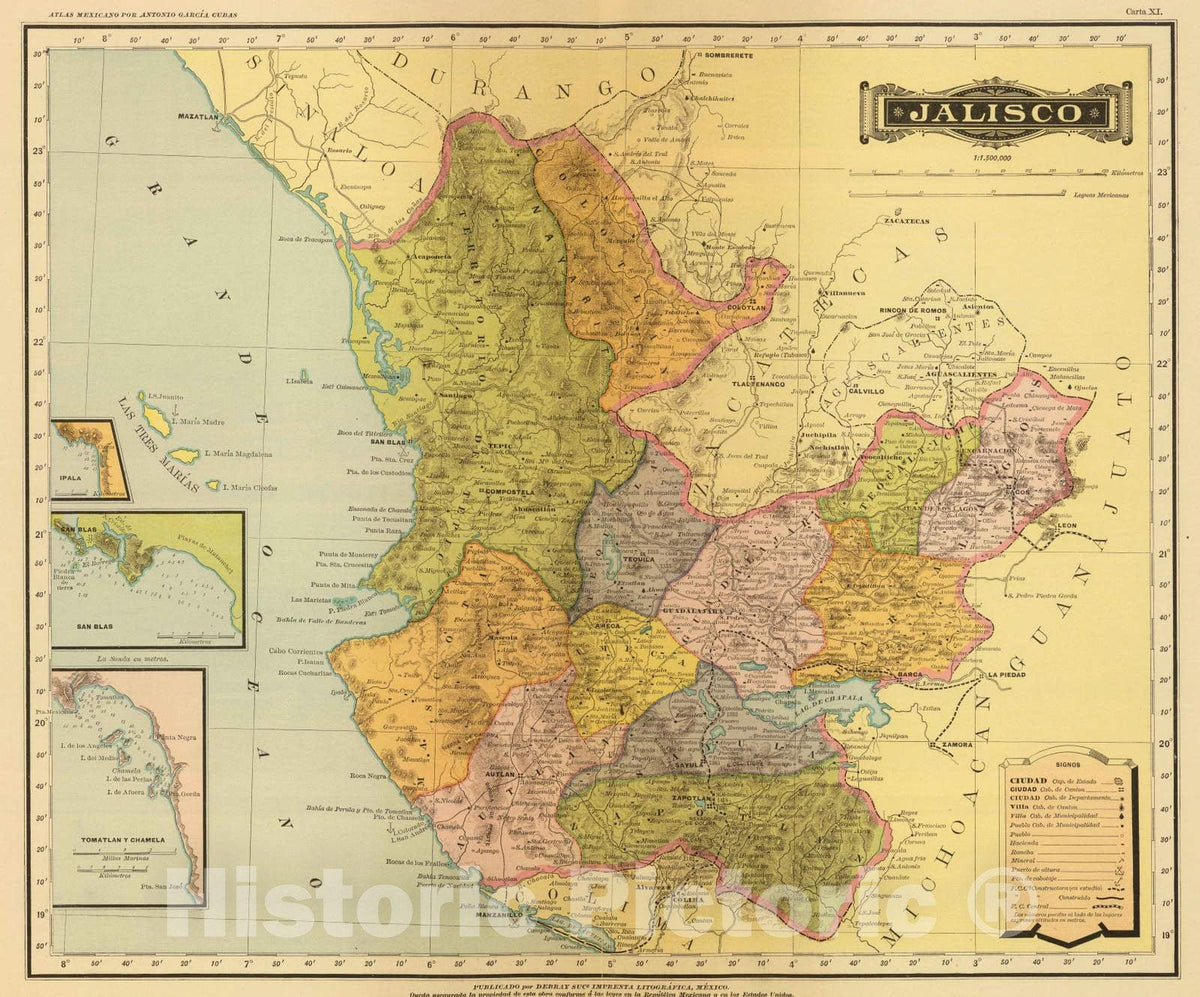 Jalisco, Mexico - Railroad Map, 1886 - Historical Map Reproduction