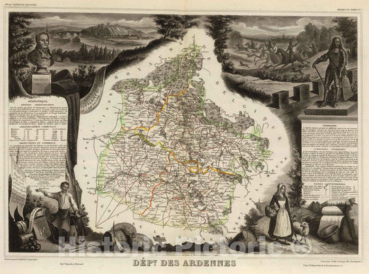 Historic Map : France, 1856 Dept. De Ardennes. , Vintage Wall Art
