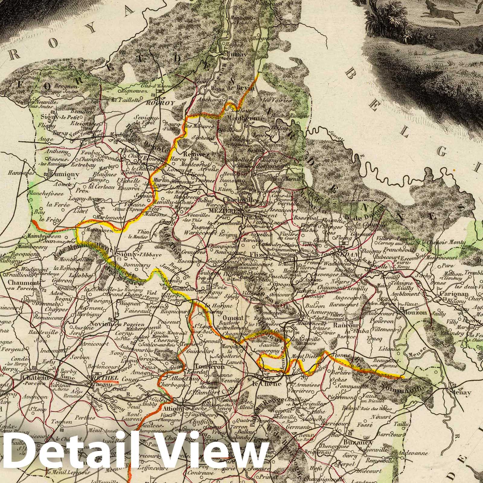 Ardennes, France - Road Map, 1856 - Historical Map Print
