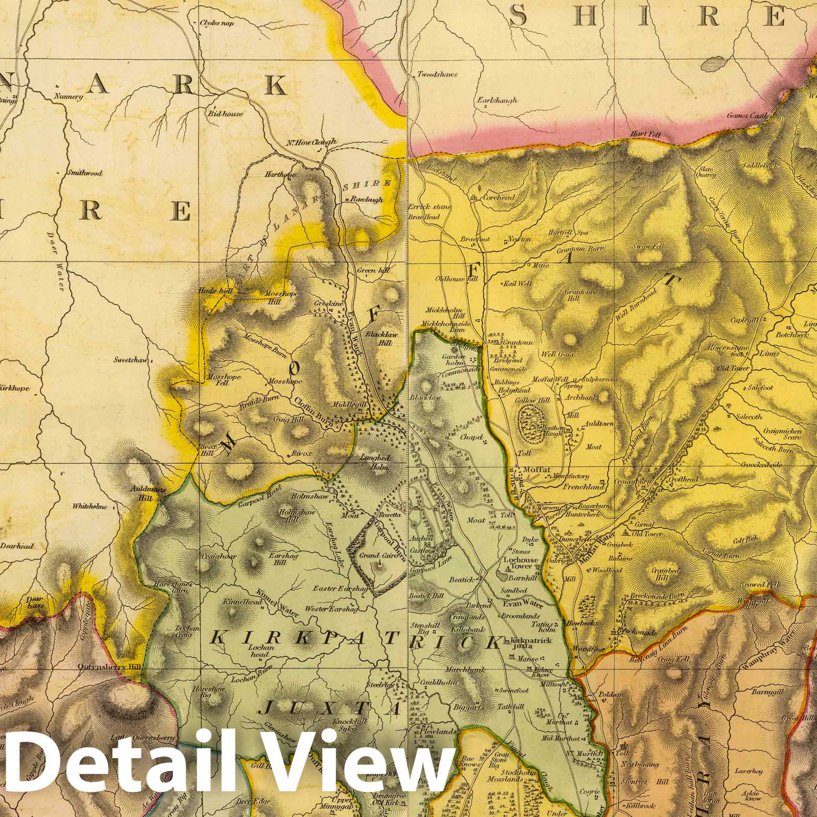 Dumfriesshire, Scotland - Road Map, 1832 - Historical Map Print