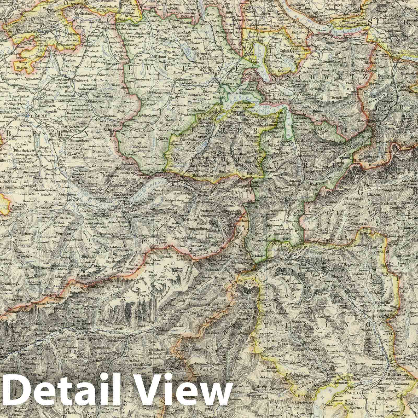 Switzerland and the Alps of Savoy and Piedmont - 1893 Historical Map Print