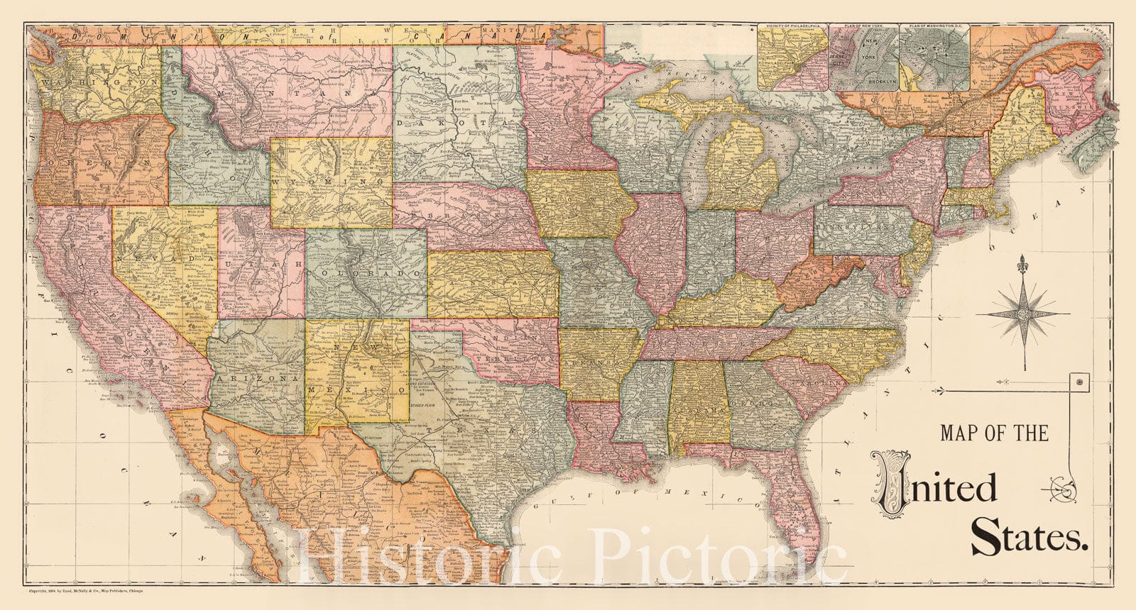 Historic Map : 1885 United States. - Vintage Wall Art