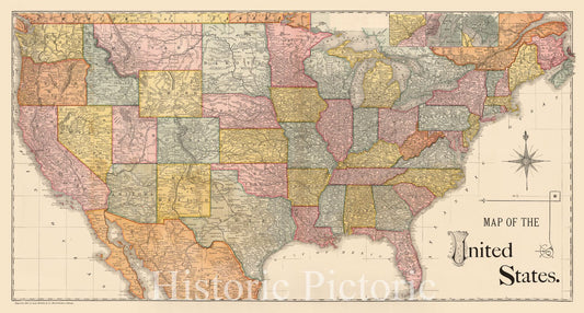 Historic Map : 1885 United States. - Vintage Wall Art