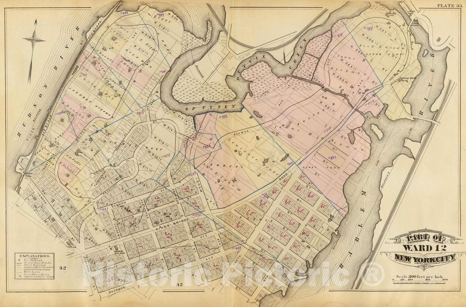 Historic Map : City Atlas - 1879 33. Ward 12. - Vintage Wall Art