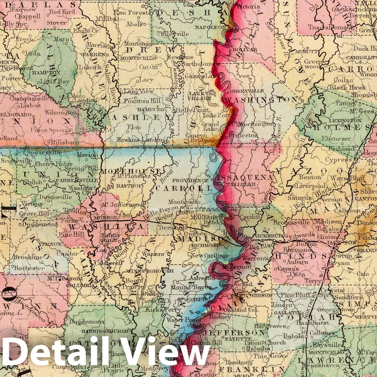 Arkansas, Mississippi, and Louisiana - Railroad Map, 1870