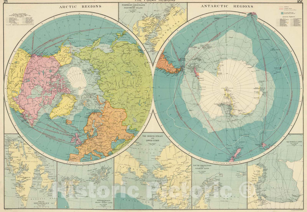 Historic Map : 1922 Polar Regions. - Vintage Wall Art