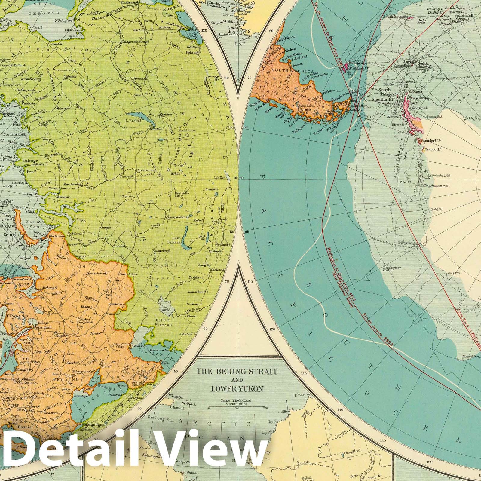 Polar Regions - Nautical Chart, 1922 - Historical Map Print