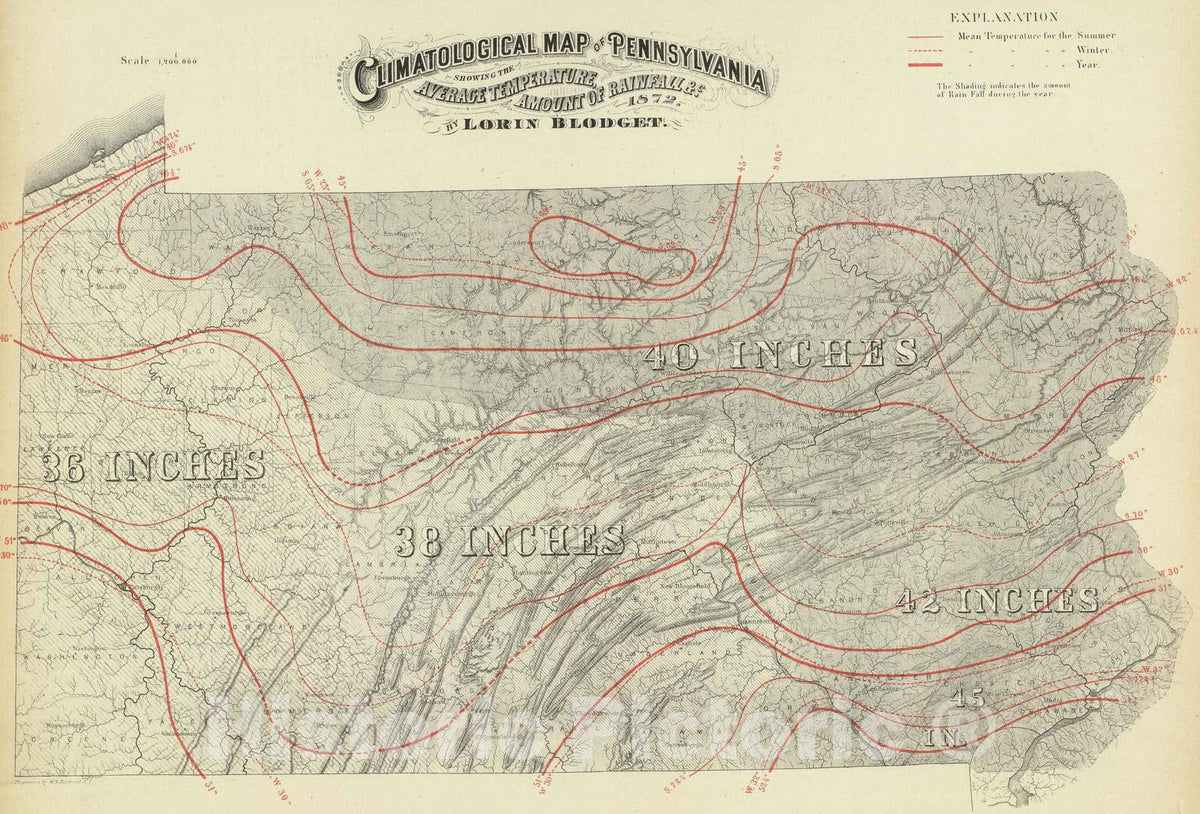 Historic Map : 1872 Penn. climatological map. - Vintage Wall Art