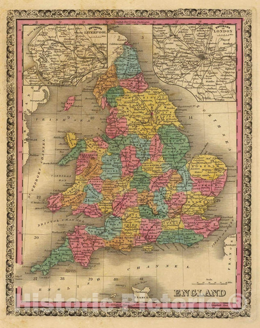 Historic Map : 1845 England. v2 - Vintage Wall Art