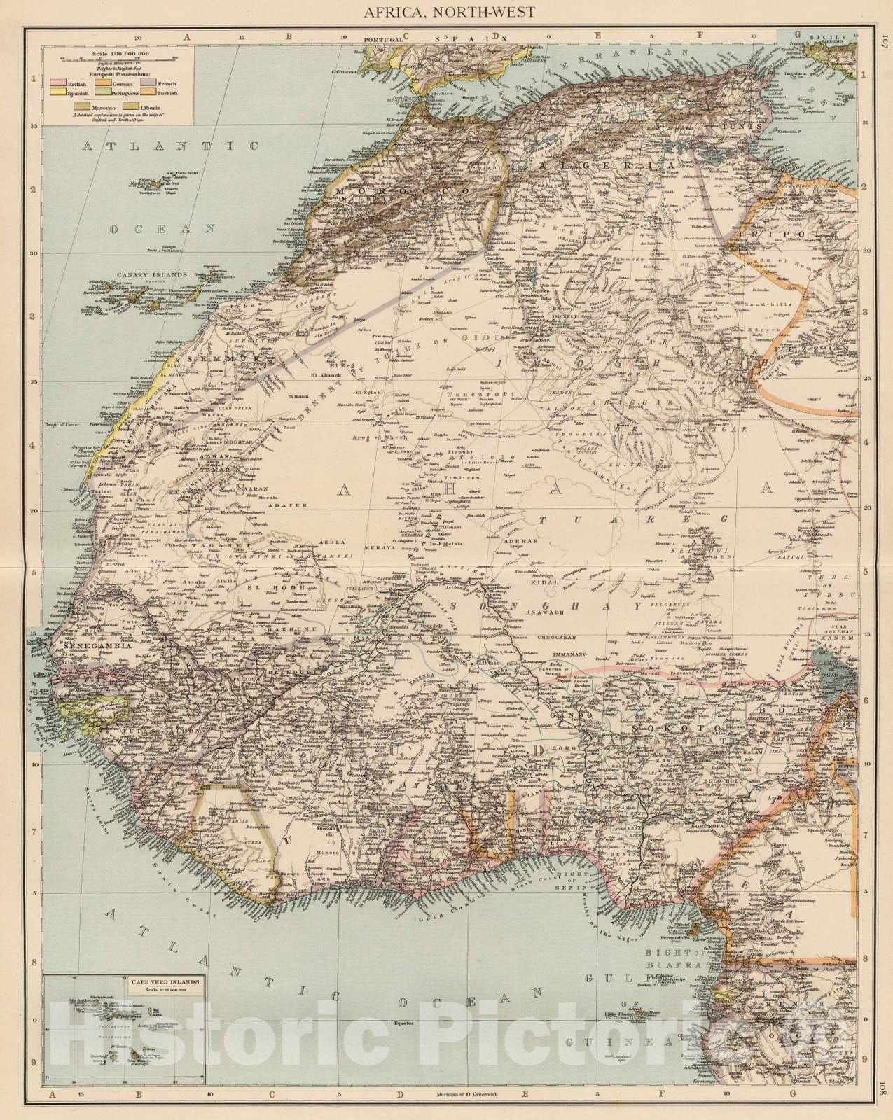 Northwest Africa and Cape Verde Islands - Boundary Map, 1895 - Historical Map Print